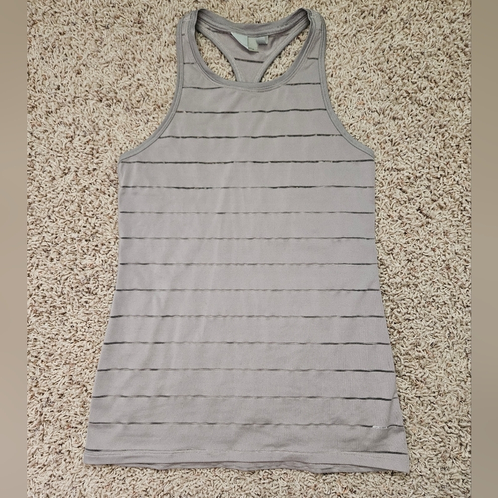 Woman's Athleta Stripe Mesh High Neck Chi Tank Gray - xxs, can fit larger - Picture 12 of 13